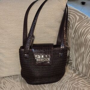 Brighton Leather Brown Basket Weave Shoulder Bag
